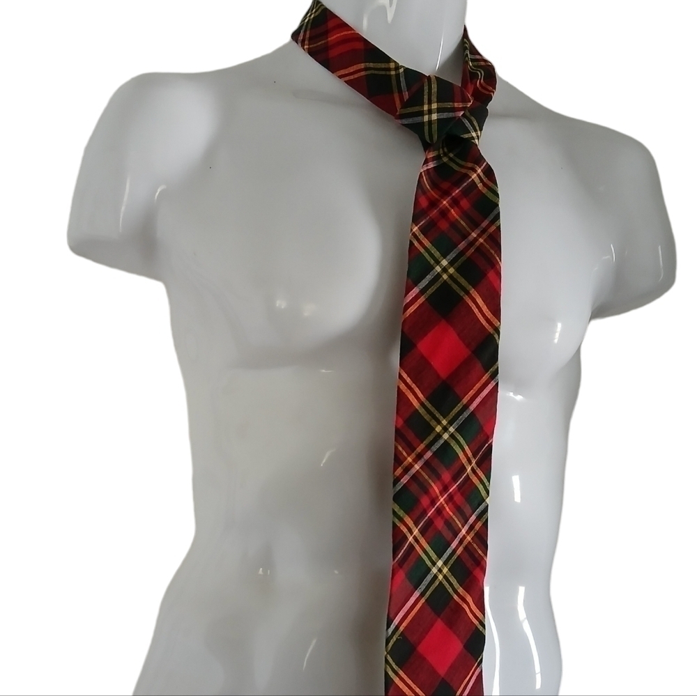 Vintage Rooster Brand Tie Tartan Plaid 100% Cotton Novelty Utility Preppy